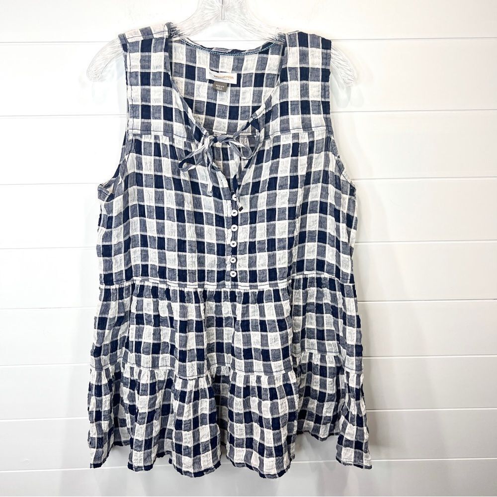 Anthropologie Pilcro and The Letterpress Navy Buffalo Plaid Oversized Top M